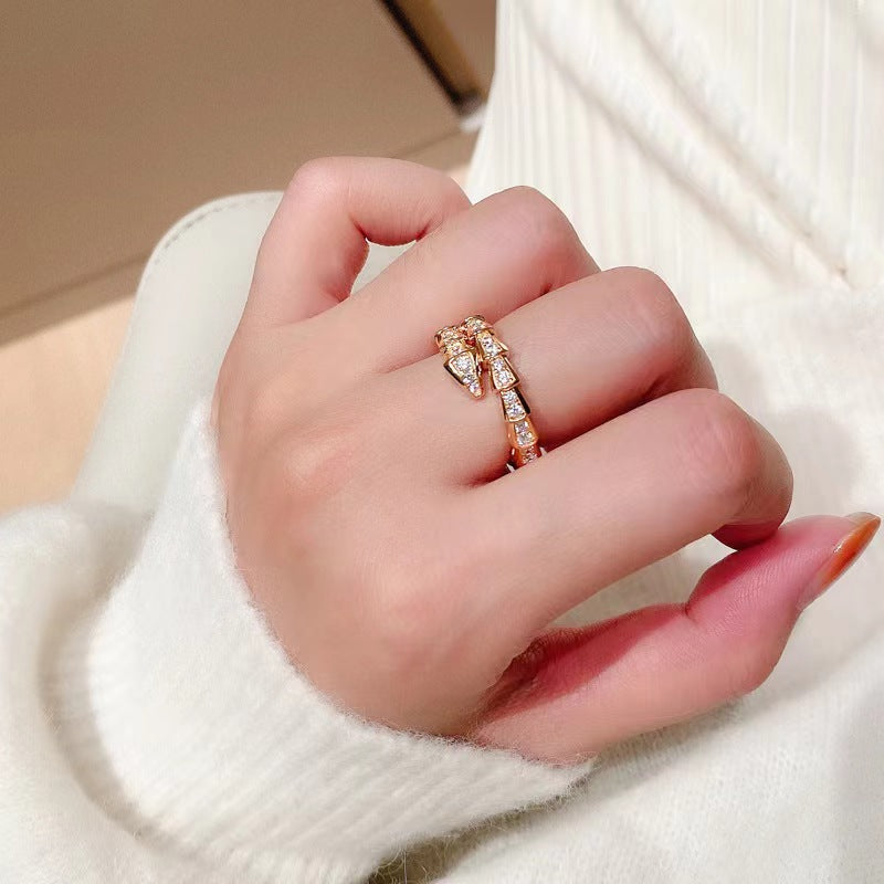 A3 Snake-bone shape Au750 cover by mini diamond ring