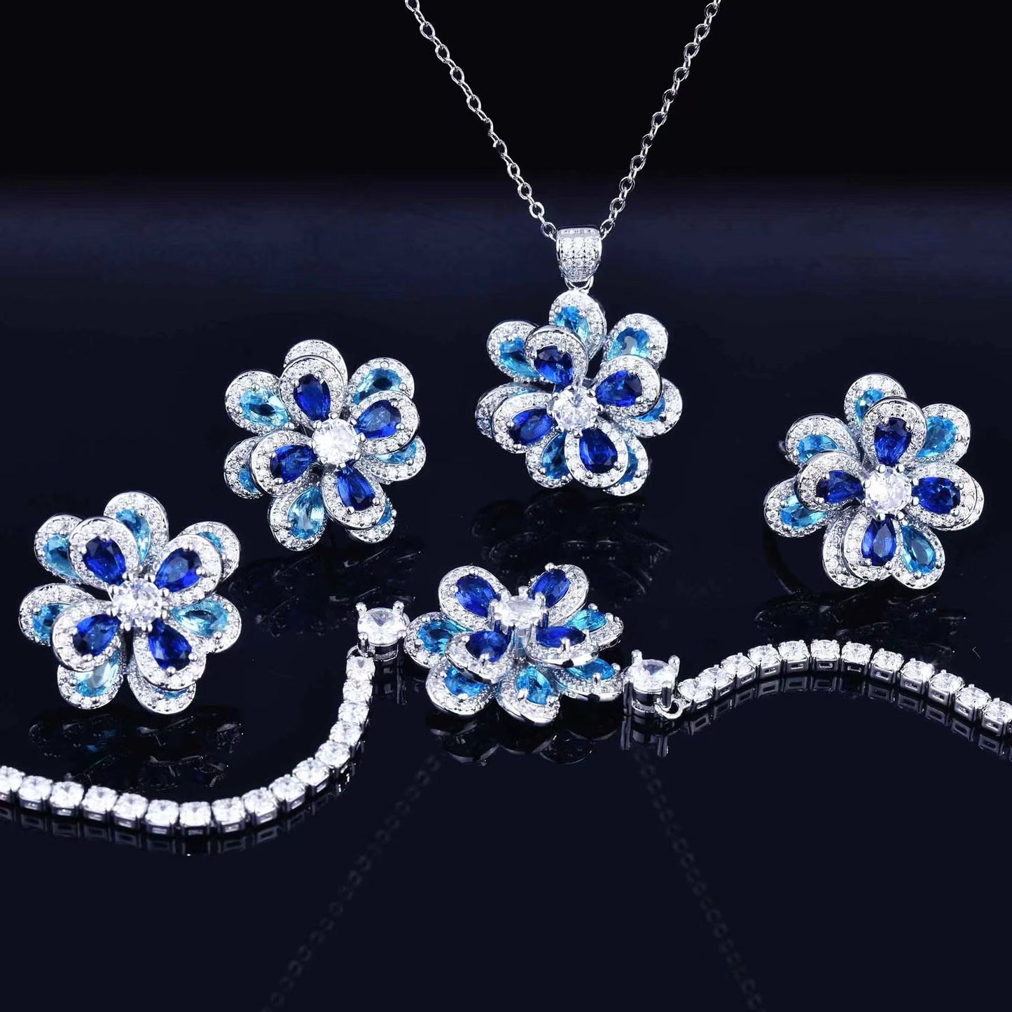 A16. 3D camellia blue zircon bracelet