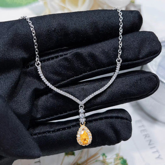 A30 V shape water drop yellow diamond necklace